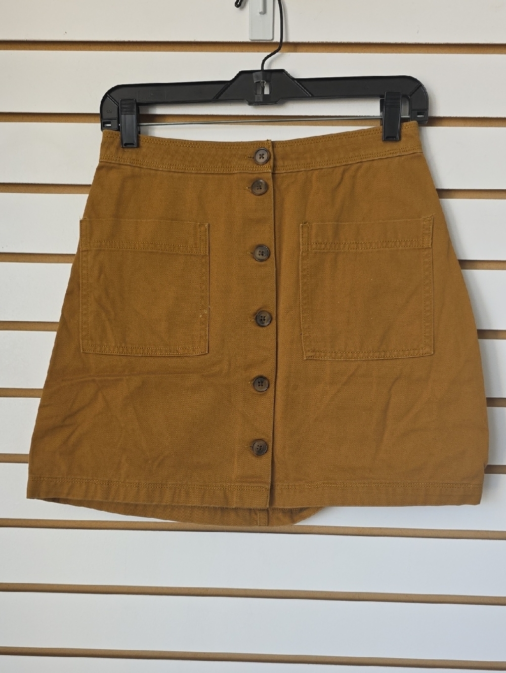 Old Navy Button-Front Midi Skirt in Mustard Brown